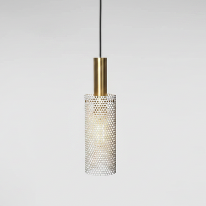 LuxRoyale Bedroom Pendant Light: Cylindrical Black Shade with Decorative Hollow Mesh, Adjustable Height