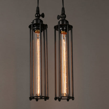 Rayvia Vintage Industrial Flute Pendant Light, Metal Glass Hanging Fixture