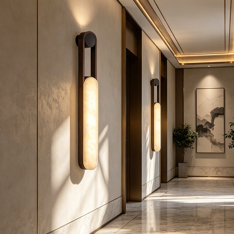 LuxRoyale Minimalist Alabaster Wall Sconce - Elegant Stone Glow LED Lighting Fixture