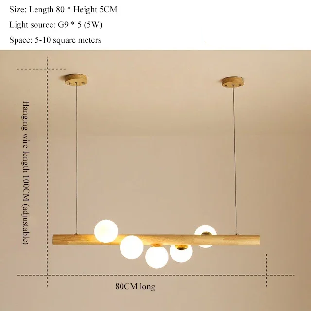RoyaleGlow Modern Linear Pendant Light - Walnut Wood Glass Island Chandelier