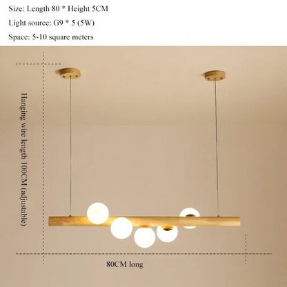 RoyaleGlow Modern Linear Pendant Light - Walnut Wood Glass Island Chandelier
