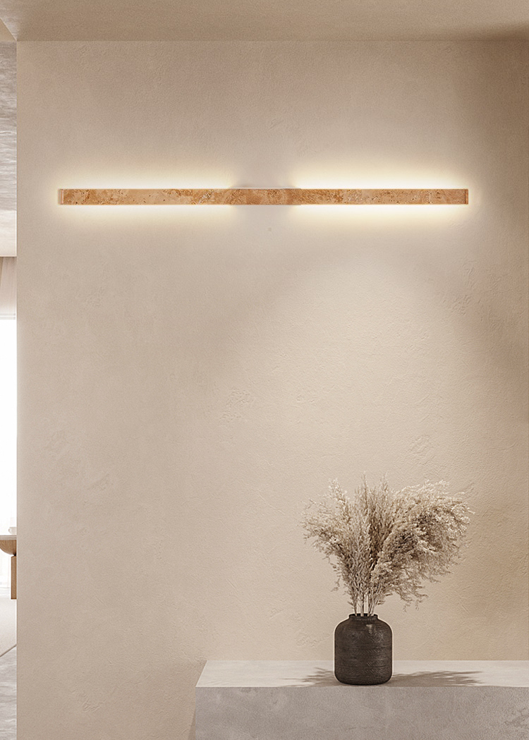 RoyaleGlow Dimmable LED Wall Sconce - Natural Yellow Travertine Wabi-Sabi Lighting