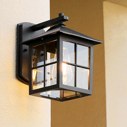 Royelux Vintage Outdoor Wall Lantern Sconce, Black Metal Farmhouse Exterior Light