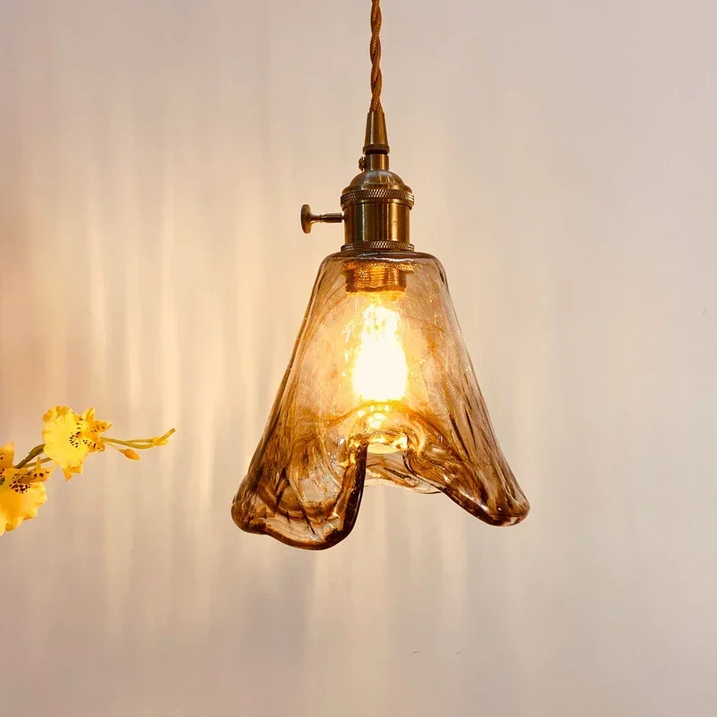 Royaleva Vintage Amber Glass Pendant Light with Brass Fittings For Dining Room, Kitchen Island