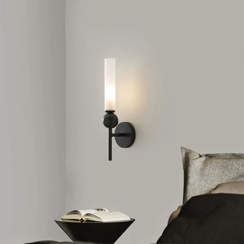 LuxRoyale Modern Brass & Marble Vertical Wall Sconce with Acrylic Diffuser