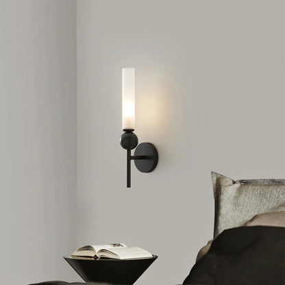 LuxRoyale Modern Brass & Marble Vertical Wall Sconce with Acrylic Diffuser