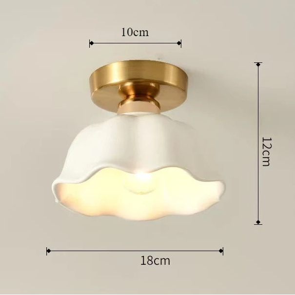 LuxRoyale Scalloped Ceramic Pendant Light - White Mini Flower Design with Brass Accents