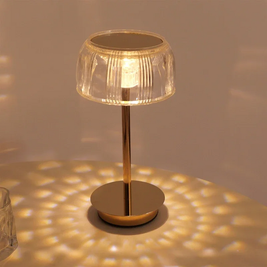 LuxRoyale Premium Cordless Brass Ribbed Acrylic Dimmable Table Lamp