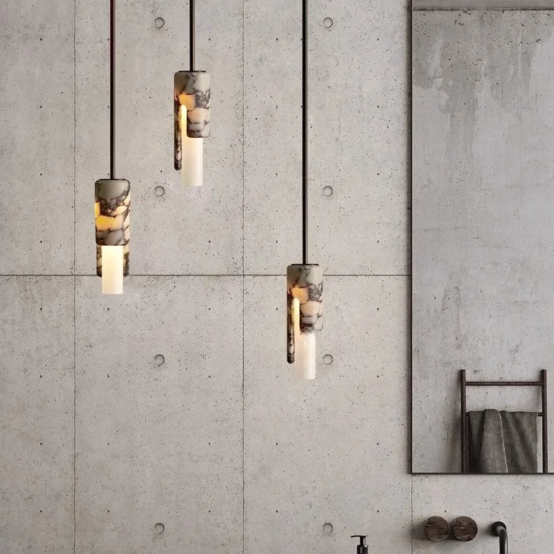 RoyaleGlow Marble Cylinder Pendant Light - Modern Natural Stone Hanging Lamp