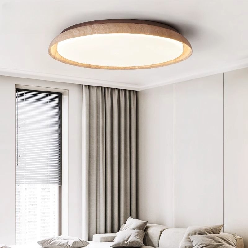 RoyaleGlow Round Travertine LED Flush Mount Ceiling Light - Modern Minimalist