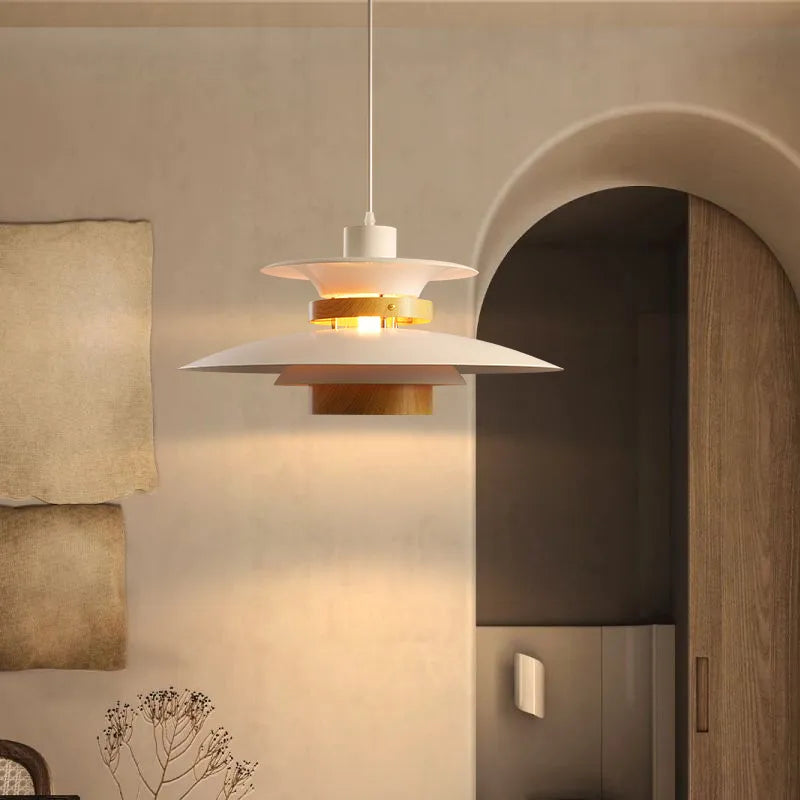 Royelux Layered Pendant Light - Modern Black & Wood Diffused Droplight
