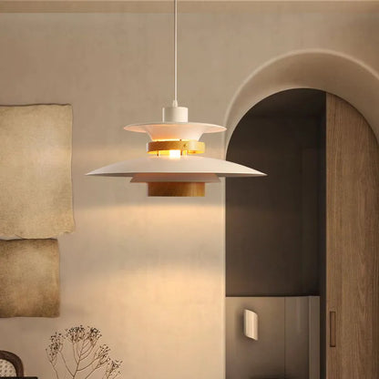Royelux Layered Pendant Light - Modern Black & Wood Diffused Droplight