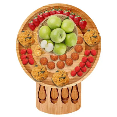 Luxora Bamboo Cheese Board with Integrated Drawer and Knives