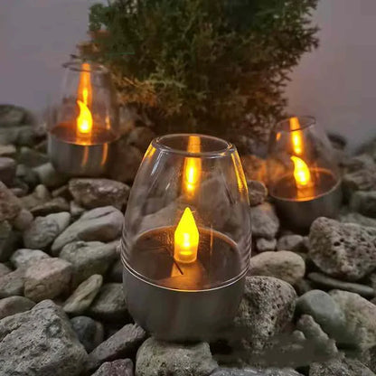 LuxRoyale Solar Waterproof LED Glass Candle - Elegant Outdoor & Indoor Lighting - Fog