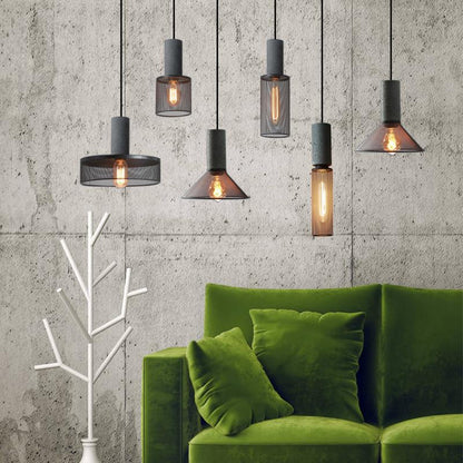 Royelux Industrial Concrete & Metal Pendant Light Fixture with Amber Glass Shade