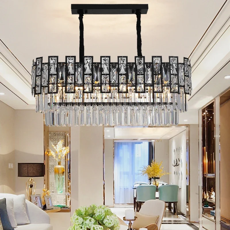 LuxRoyale Modern Crystal Chandelier Round Black Ceiling Light Fixture