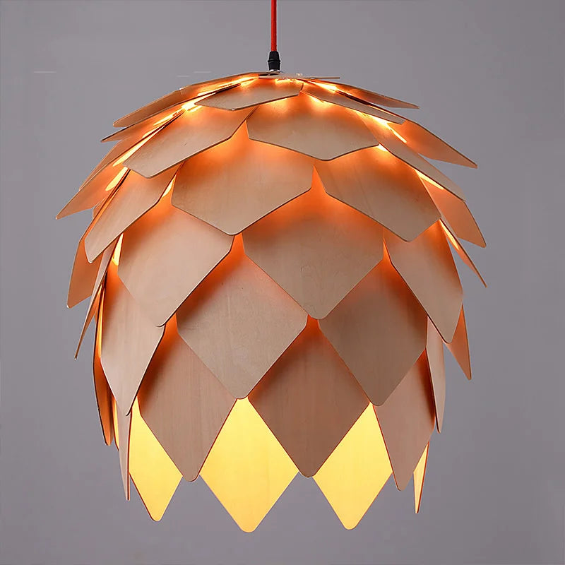 Lumora Pine Cone Wooden Pendant Light | Nordic Japandi Ceiling Lamp