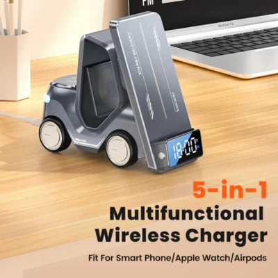 Royaleva 5-in-1 Forklift Design Wireless Charger with Alarm Clock and Night Light