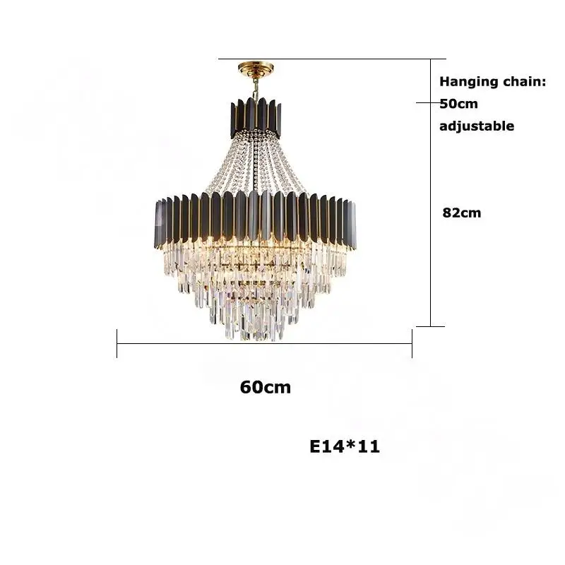 LuxRoyale Modern Black & Gold Crystal Chandelier for Dining Living Room
