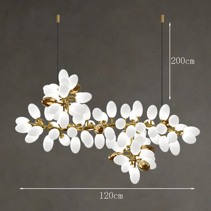 RoyaleGlow Golden Branch Modern Chandelier - Frosted Glass LED  Pendant Light Decor
