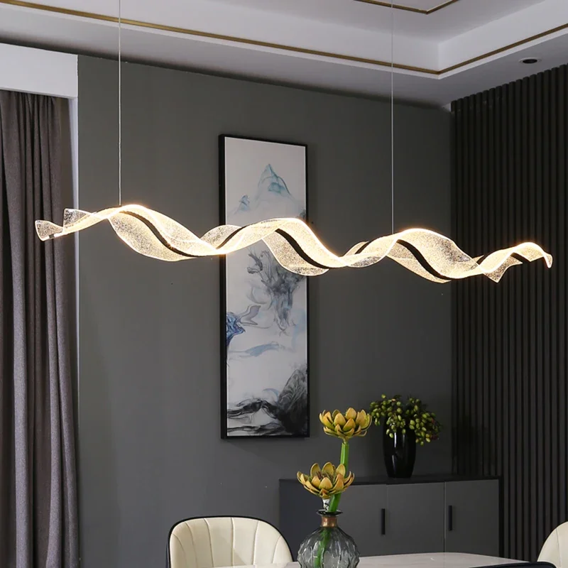LuxRoyale Modern Wave LED Chandelier for Dining Room & Kitchen Island
