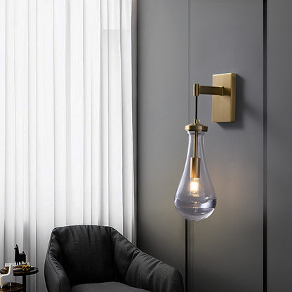 RoyaleGlow Modern Brass & Clear Glass Teardrop Wall Sconce Light