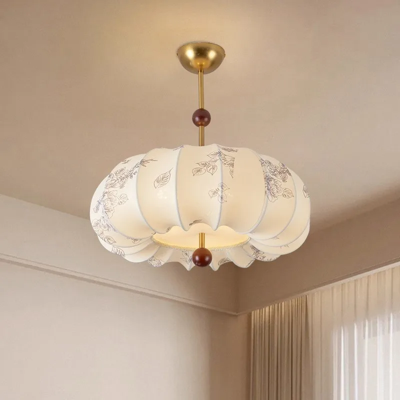 RoyaleGlow Pleated Fabric Semi-Flush Mount Ceiling Light with Botanical Print