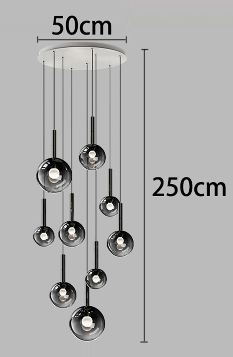 RoyaleGlow Modern Glass Bubble Pendant Chandelier for High Ceilings & Staircases