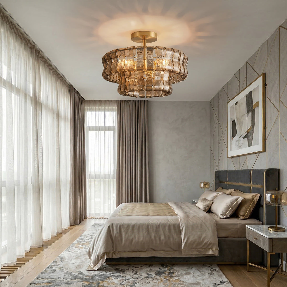 RoyaleGlow Murano Glass Semi Flush Mount Ceiling Light Fixture