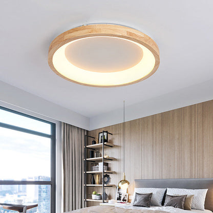 RoyaleGlow Modern Wood LED Flush Mount Ceiling Light-Minimalist Round Fixture