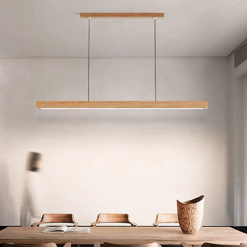 Rayvia Modern Linear Wood LED Pendant Light for Kitchen Island & Bar Dining