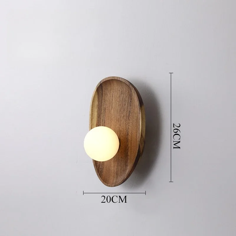 Royaleva Wooden Wall Light with Glass Globe Shade for Bedroom, Living Room & Hallway