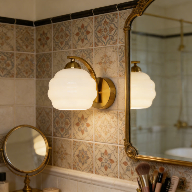 Royelux Vintage Art Deco Wall Lamp with White Glass Shade Brass Finish, Luxury Wall Lighting