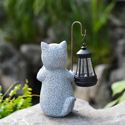 Lumora Outdoor Illuminated Resin Cat Garden Statue- Sunset Activated Warm Glow Decor
