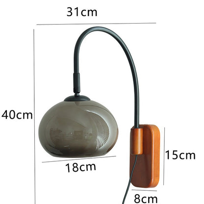 Royelux Solid Wood Wall Sconce with Amber Glass Shade for Bedroom & Living Room