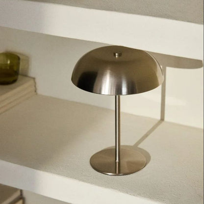 Royaleva Contemporary Brushed Steel Crescent Mushroom Table Lamp with Integrated LED