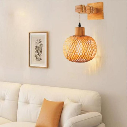 Royelux Elegant Handwoven Rattan Wood Wall Sconce with Warm Glow