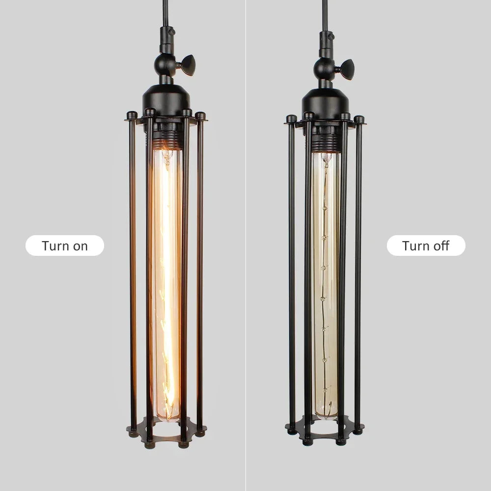 Rayvia Vintage Industrial Flute Pendant Light, Metal Glass Hanging Fixture