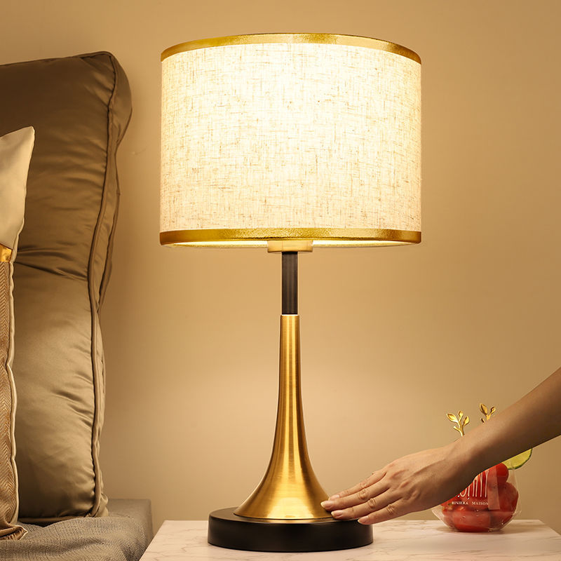 Lumora Touch -Fabric Table Lamp with Dimmable LED, Cylindrical Shade, Premium Metal Base for Bedroom