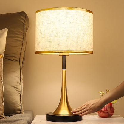 Lumora Touch -Fabric Table Lamp with Dimmable LED, Cylindrical Shade, Premium Metal Base for Bedroom