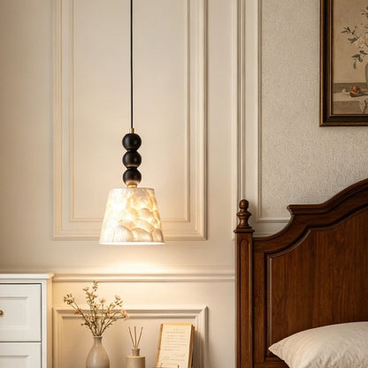 LuxRoyale Capiz Shell Pendant Light with Black Iron Beads