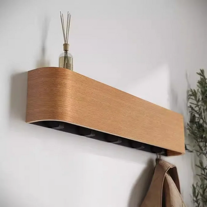 LuxRoyale Floating Oak Wall Shelf & Coat Rack with Concealed Hooks