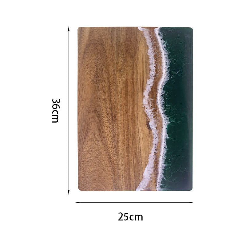 Royelux Luxury Acacia Wood Charcuterie Board with Coastal Resin Art