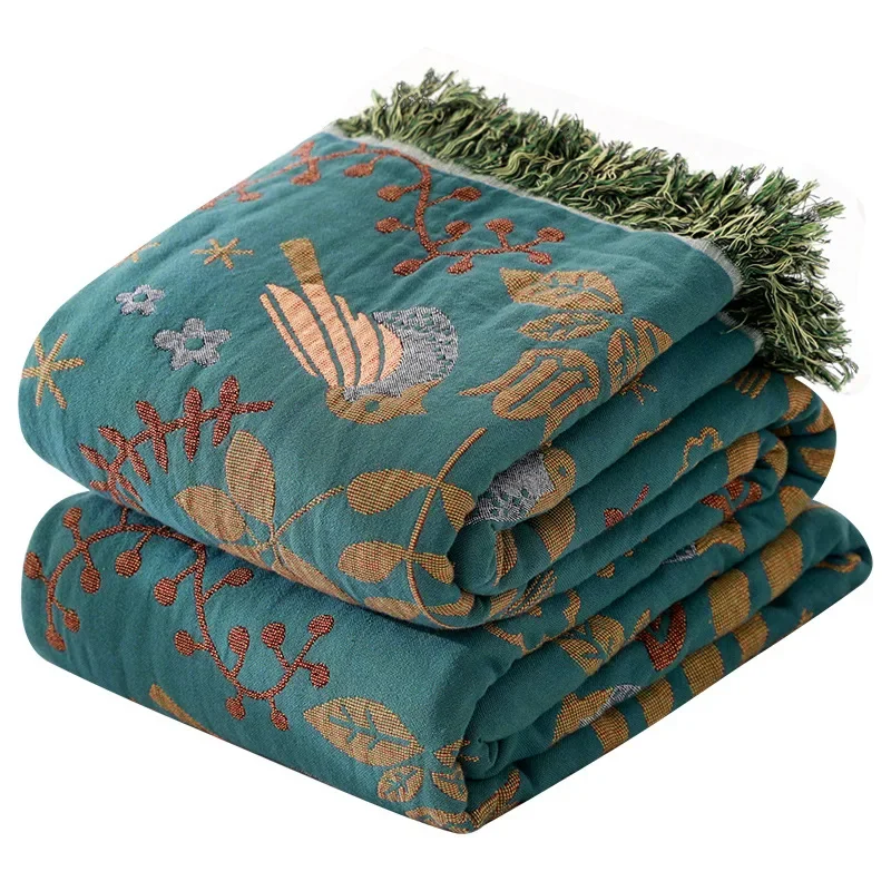 Lumora Reversible Cotton Throw Blanket with Bird Design - Cozy, Versatile for Every Season