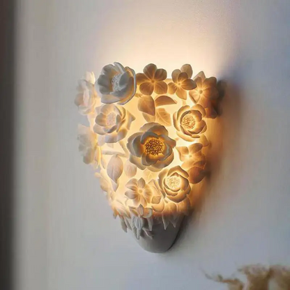 LuxRoyale French Provincial Floral Rose Carved LED Wall Sconce - Resin Wall Lamp for Bedroom Living Room and Hallway