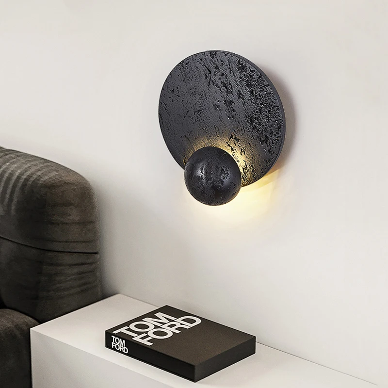 RoyaleGlow Black Travertine Wall Sconce - Modern LED Stone Wall Light