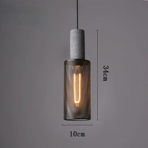 Royelux Industrial Concrete & Metal Pendant Light Fixture with Amber Glass Shade