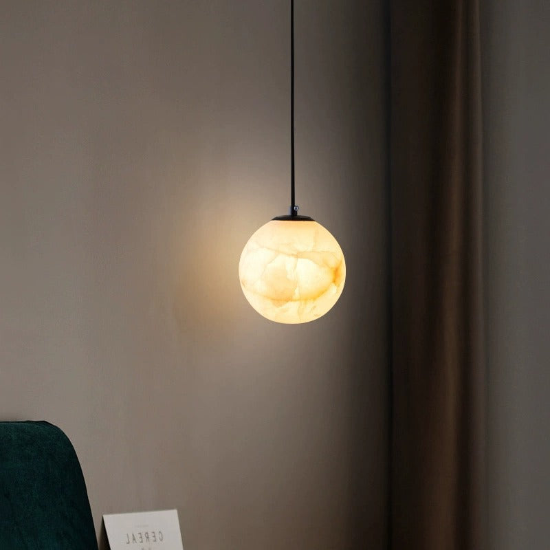LuxRoyale Alabaster Globe Pendant Light In Black Or Brass Finish