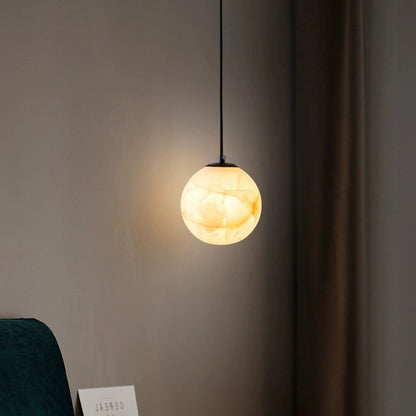 LuxRoyale Alabaster Globe Pendant Light In Black Or Brass Finish