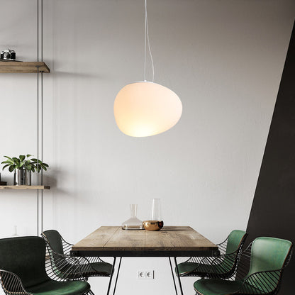LuxRoyale Modern Pebble LED Pendant Light White Frosted Glass Diffuser